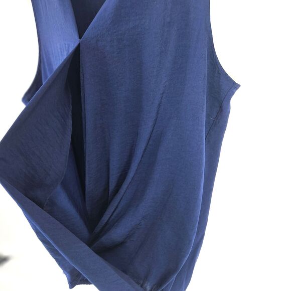 Ann Talyor Blue Chiffon Wrap Crossover Large Tank Satin Crinkle Loose Fit V Neck - Picture 5 of 9